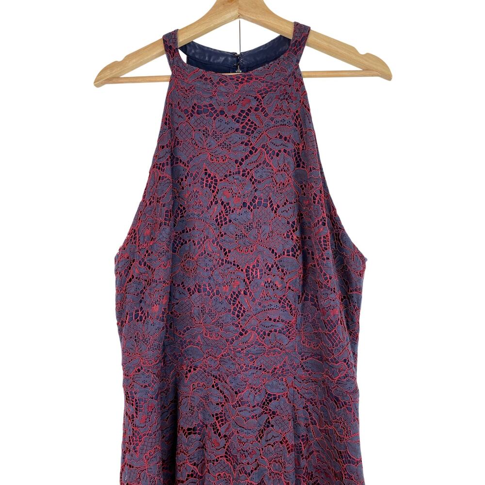 Modcloth Women's 18‎ Blue Red Floral Lace Overlay Night Like This Halter Dress *